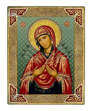 Греческая икона Божией Матери "Семистрельная" 13х10