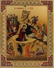 Греческая икона "Рождество Христово" 29х23