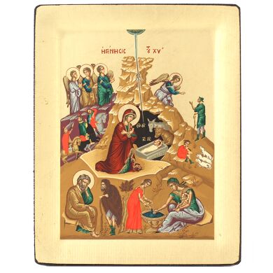 Греческая икона "Рождество Христово" 13X10