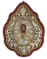 Греческая икона "Господь Вседержитель" из серебра и золота