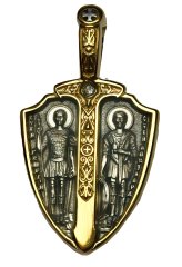 Икона нательная с бриллиантом "Щит воина"