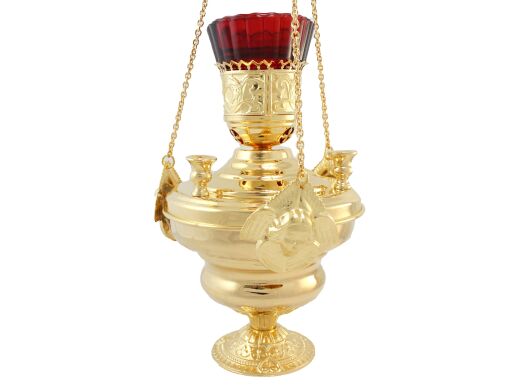 Кандило малое, золоченое, чеканное, длина с цепями 740 мм