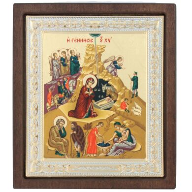Греческая икона "Рождество Христово" 17X15